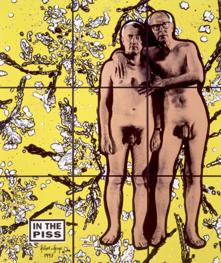 Gilbert and George - very strange british folk.  birthed the concept of the singing sculpture.